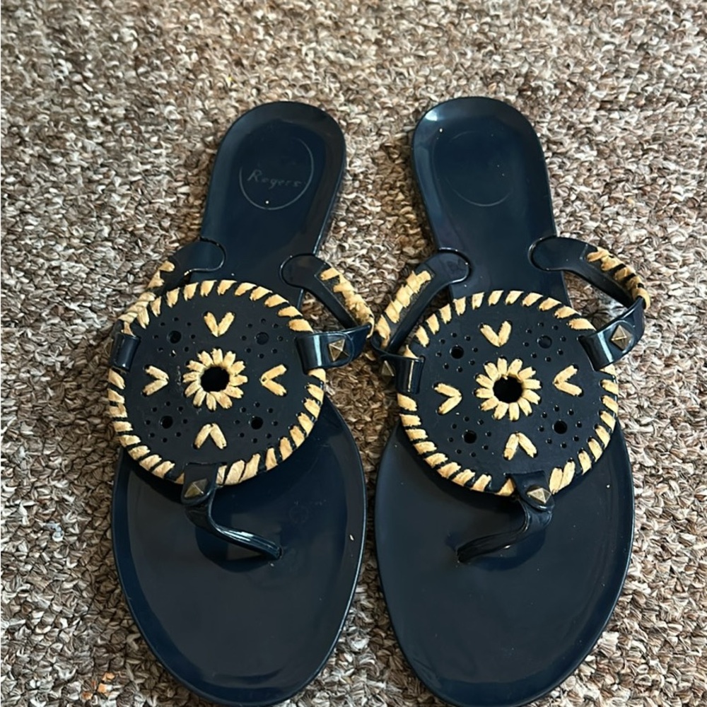 Jack Rogers Black and Gold Sandals